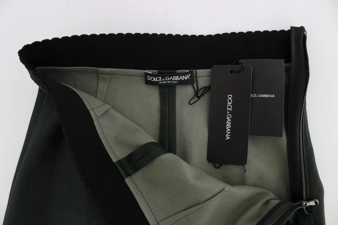 Green Leather Stretch Slim Fit Pants
