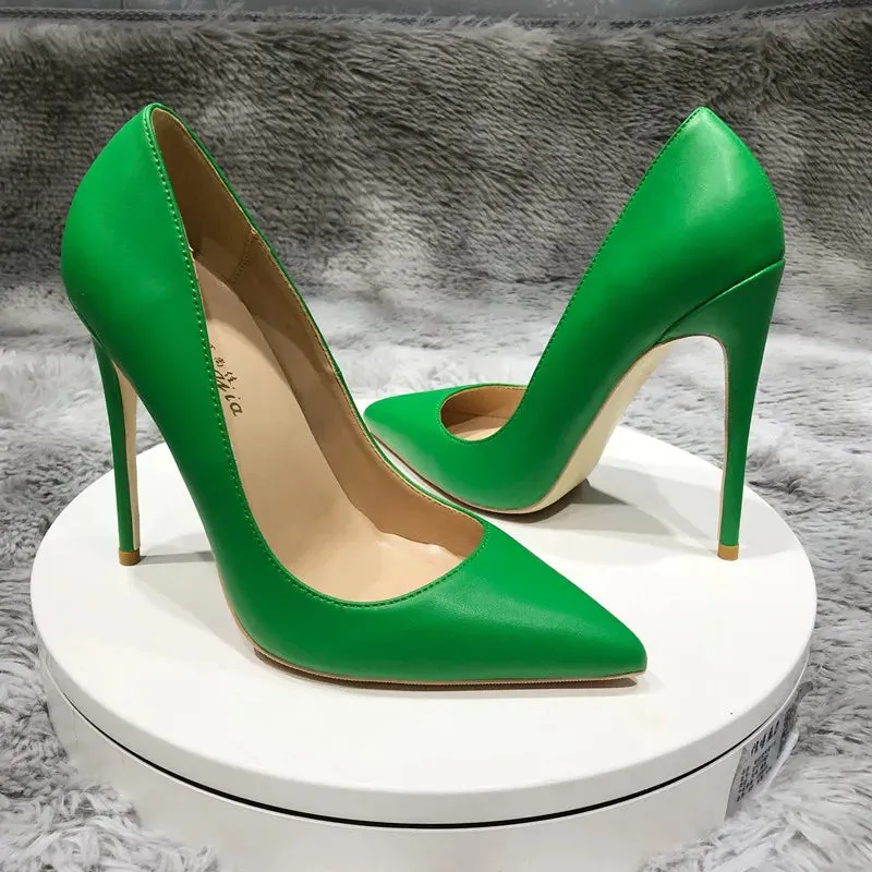 Green solid pointed women high heels