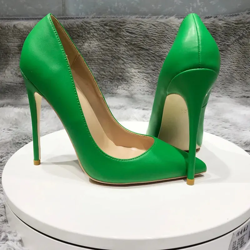 Green solid pointed women high heels