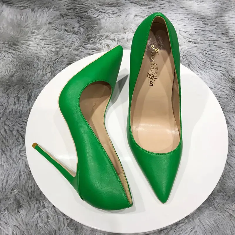 Green solid pointed women high heels