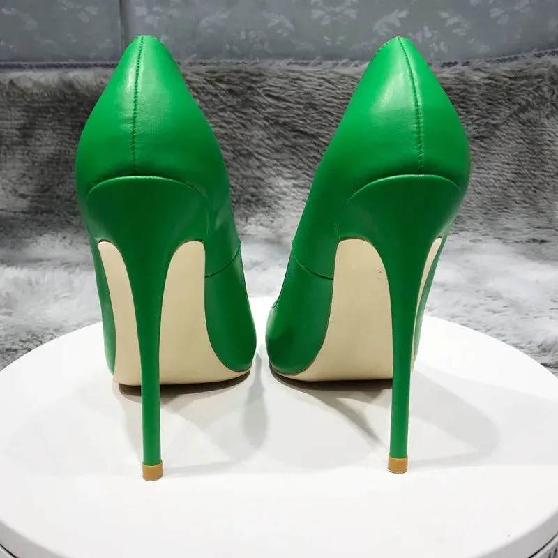 Green solid pointed women high heels