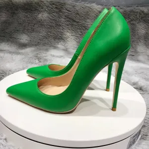 Green solid pointed women high heels