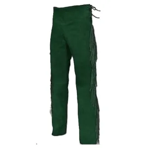 Green Suede Leather Fringe Pants For Men Western Pant MFP1120