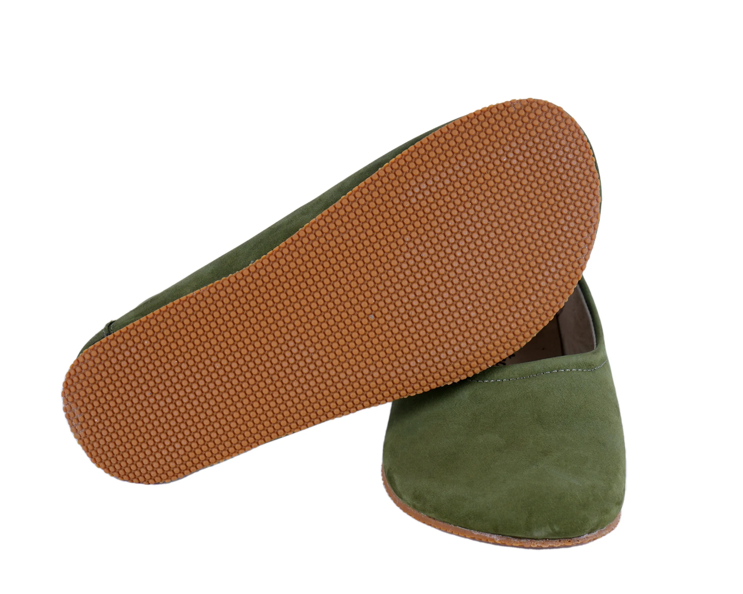 Green Women Flat Ballets Wide Barefoot Nubuck Leather Handmade