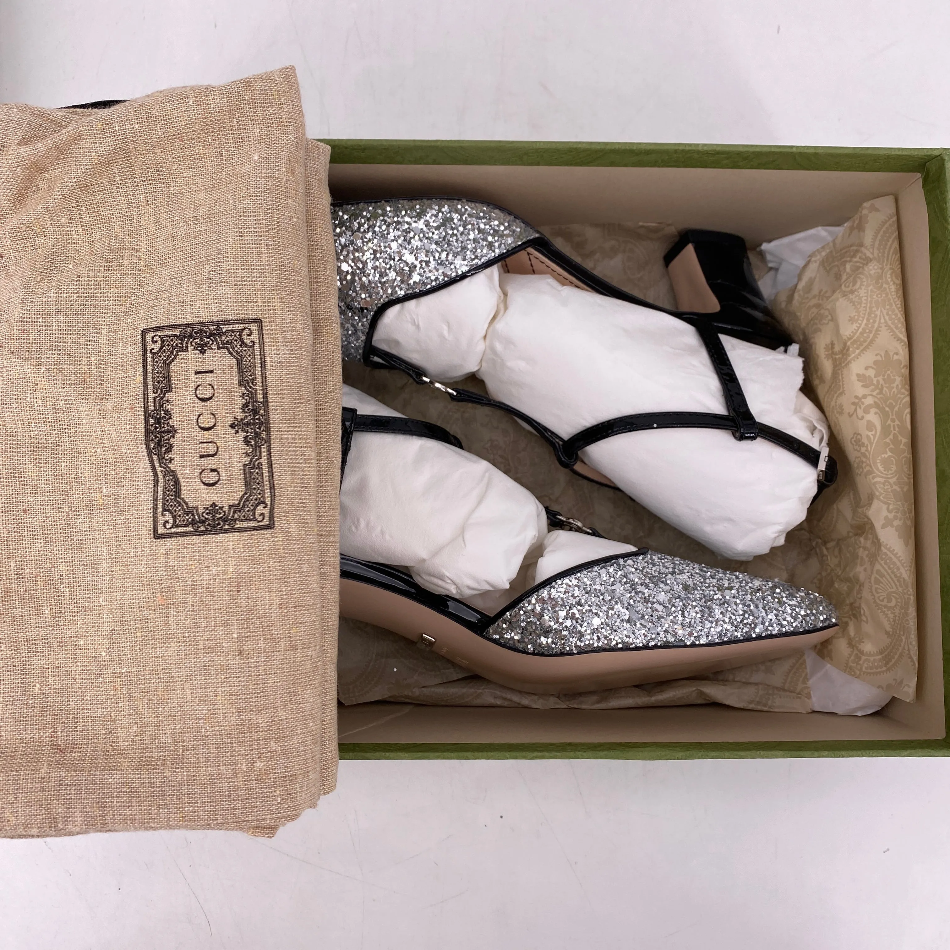Gucci Heels "Marmont Glitter Patent"  New Size 36.5