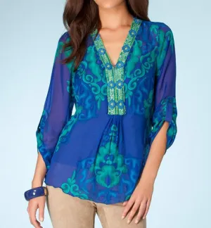 Hale Bob Silk Chiffon Beaded Top