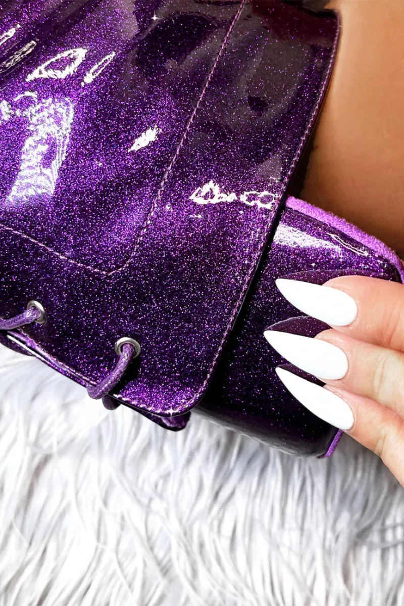 Hella Heels The Glitterati Thigh High 8inch Boots - Purple Rain