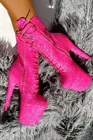 Hella Heels The Glitterati XTRA 8inch Boots -  Kitty Pink