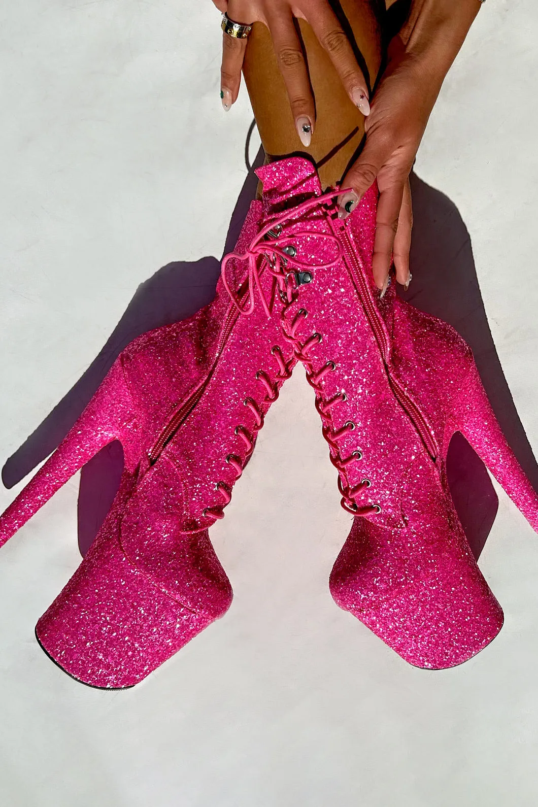 Hella Heels The Glitterati XTRA 8inch Boots -  Kitty Pink
