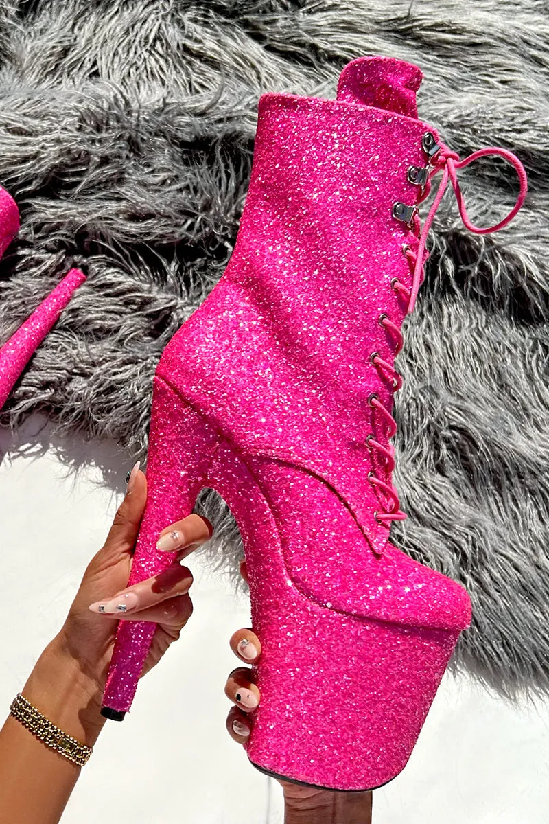 Hella Heels The Glitterati XTRA 8inch Boots -  Kitty Pink