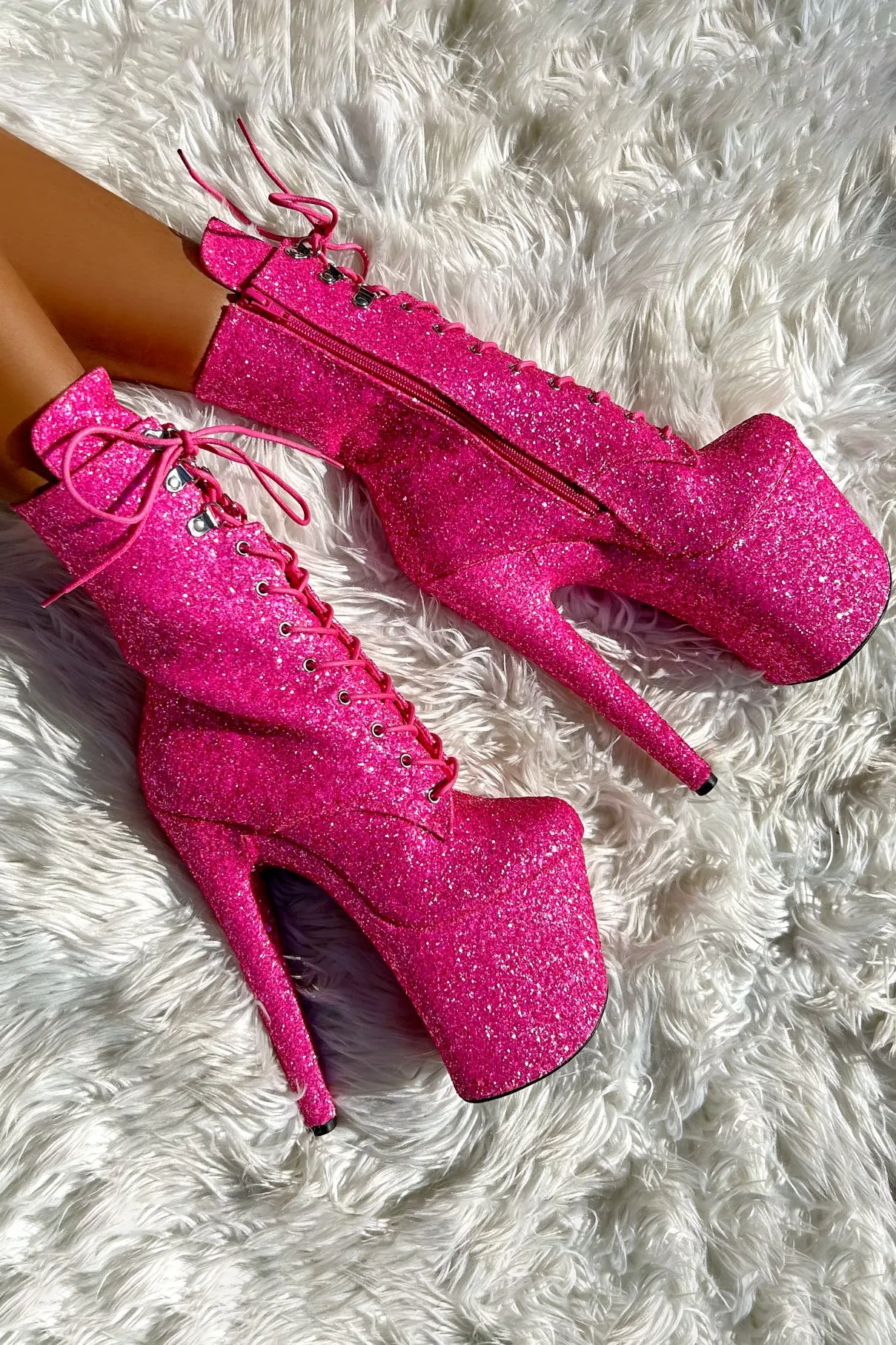 Hella Heels The Glitterati XTRA 8inch Boots -  Kitty Pink