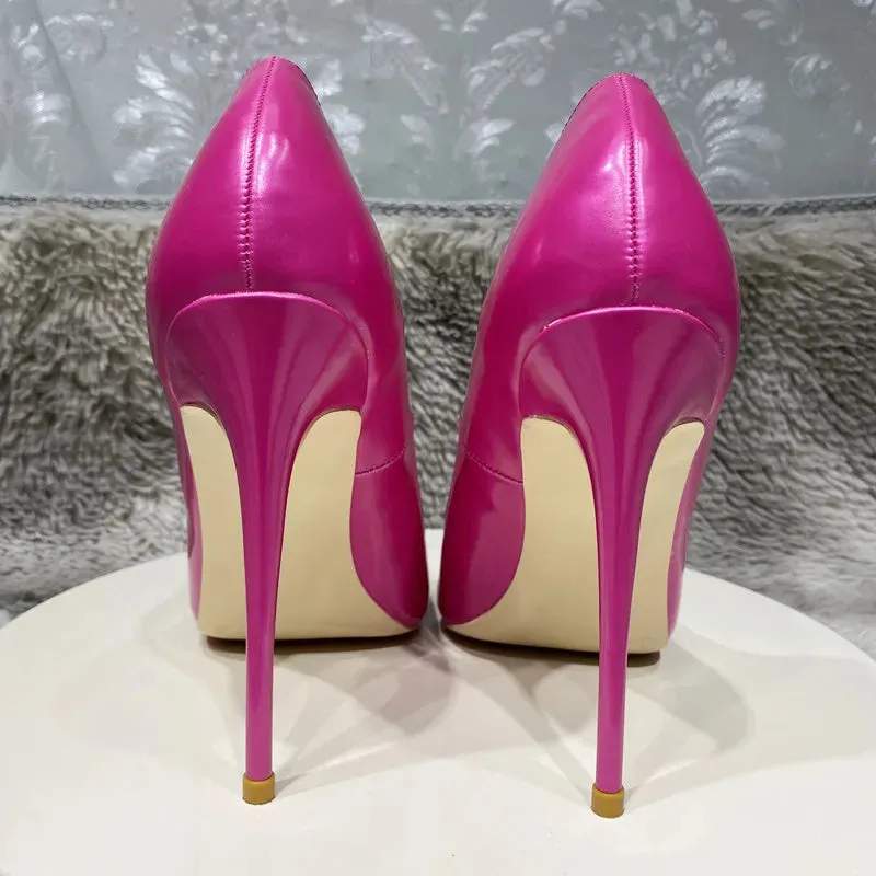 high heel shoes 12cm red Pearly rose red metallic and shiny shoes
