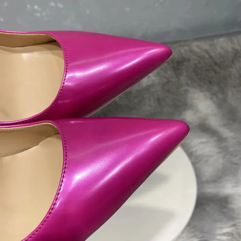high heel shoes 12cm red Pearly rose red metallic and shiny shoes