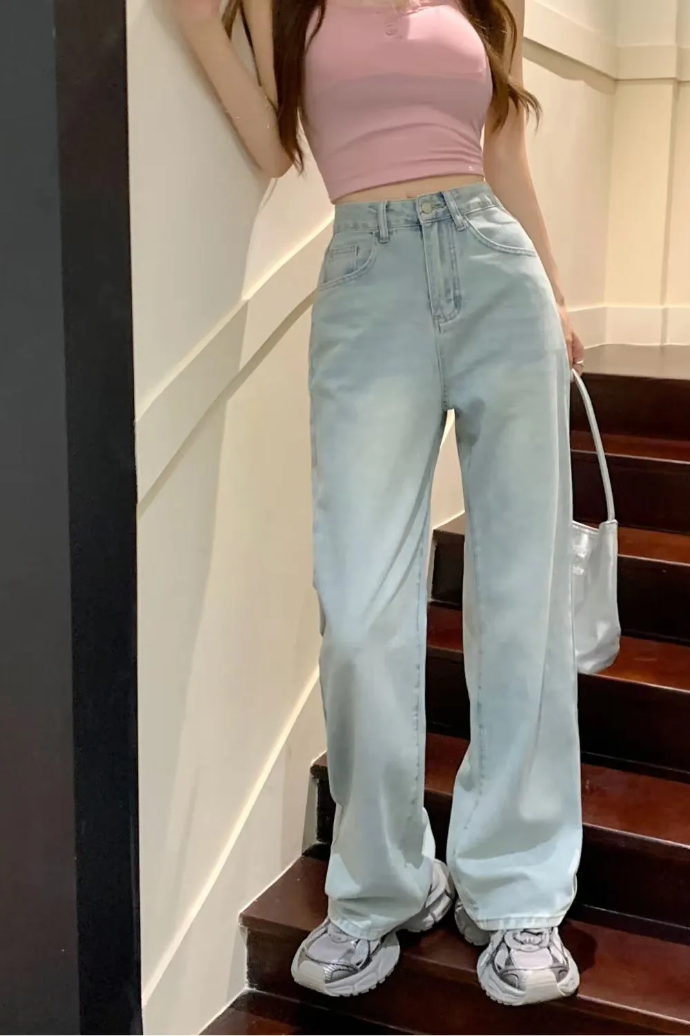 High Waist Cute Pocket Bow Embroidered Long Jeans Pants