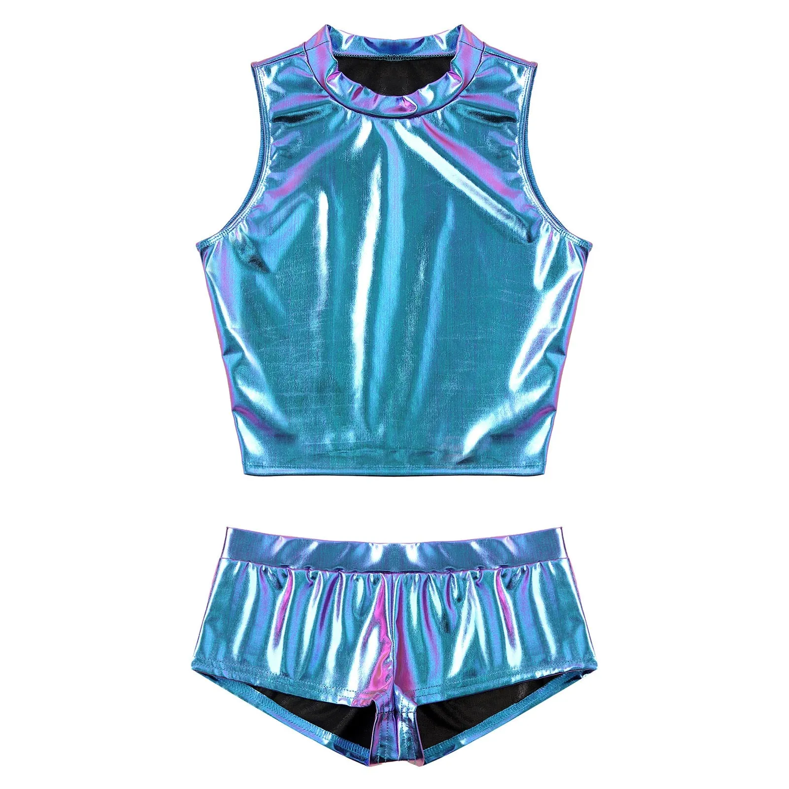 High Waist Faux Leather Shorts Elastic Push up PU Hot Pants With Crop Top