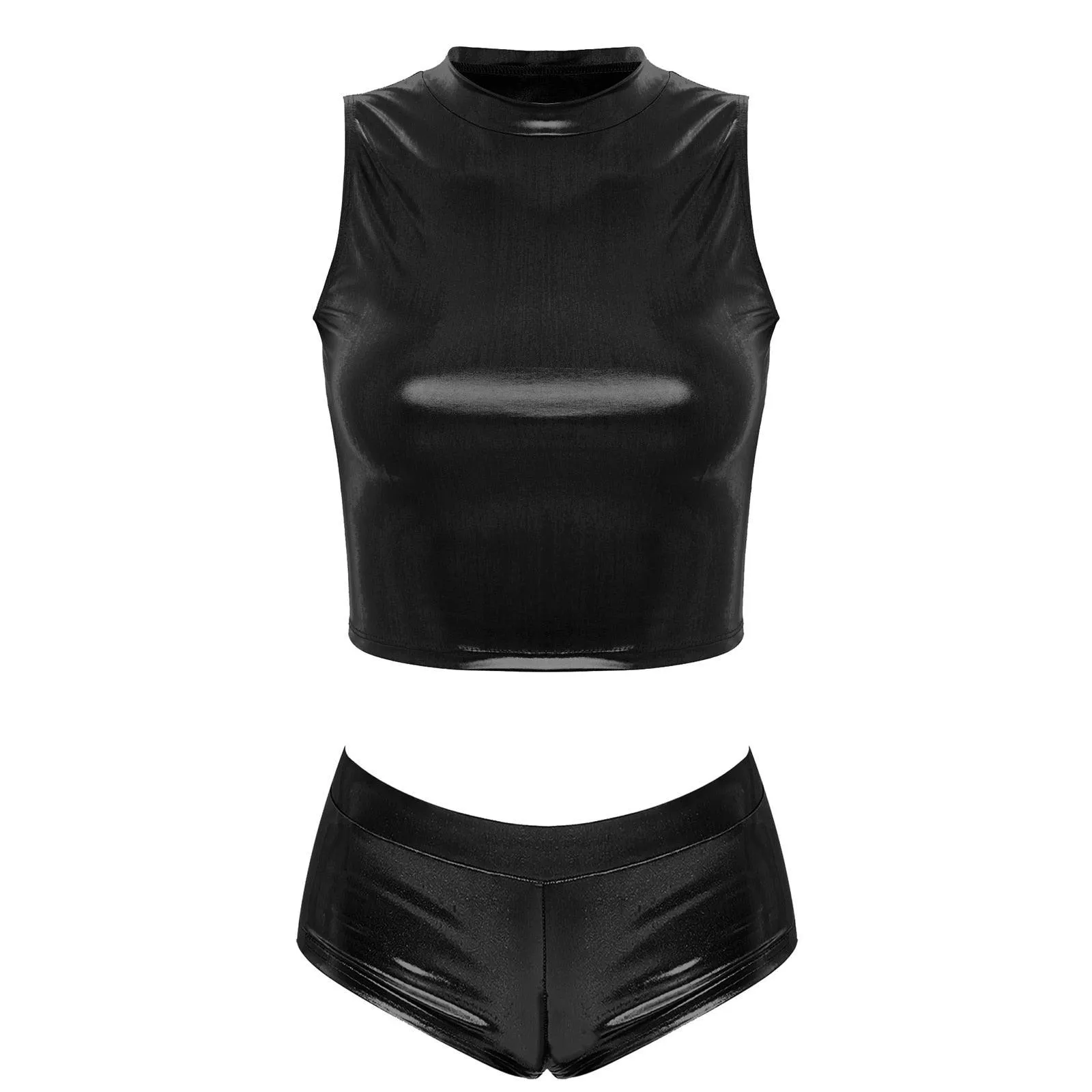 High Waist Faux Leather Shorts Elastic Push up PU Hot Pants With Crop Top
