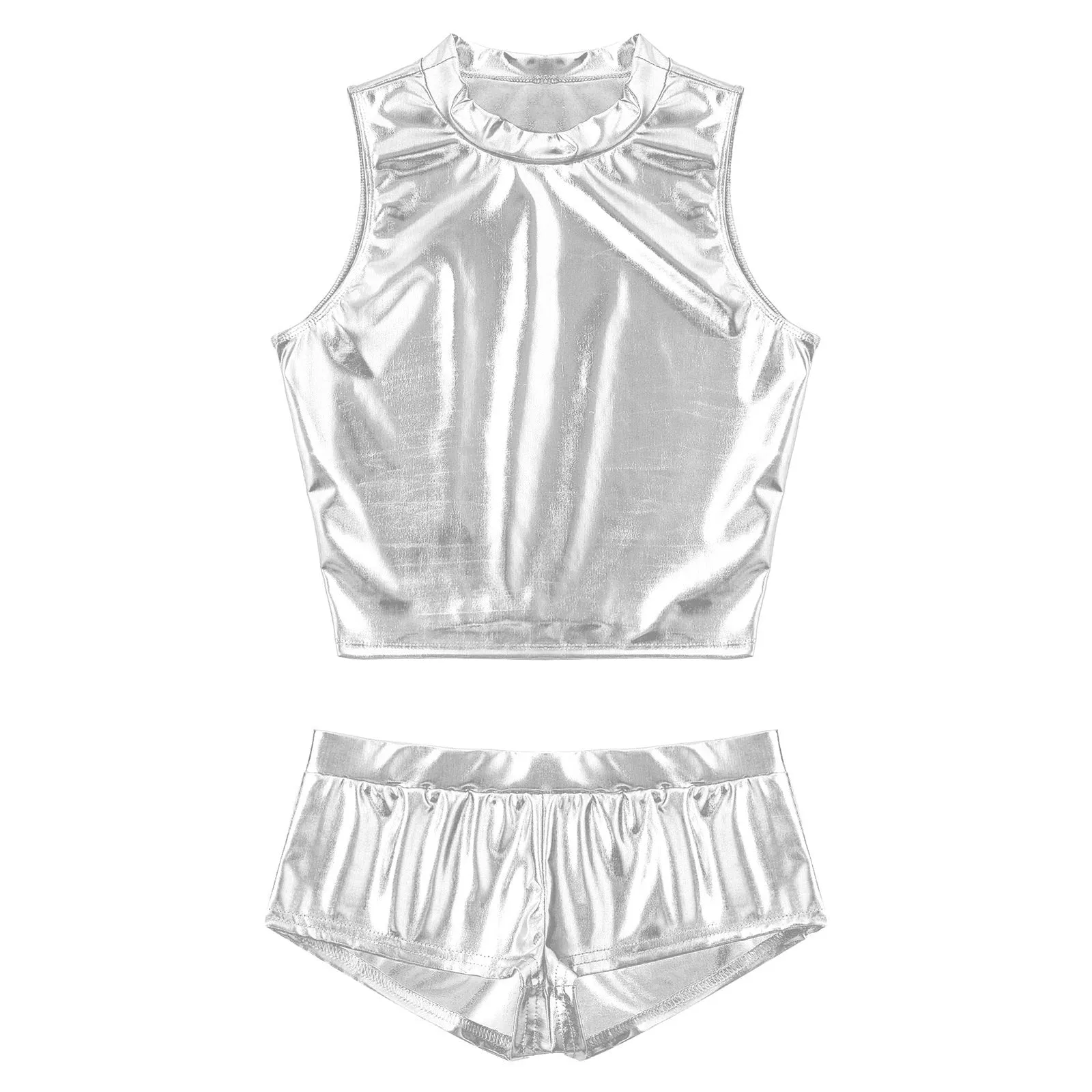 High Waist Faux Leather Shorts Elastic Push up PU Hot Pants With Crop Top