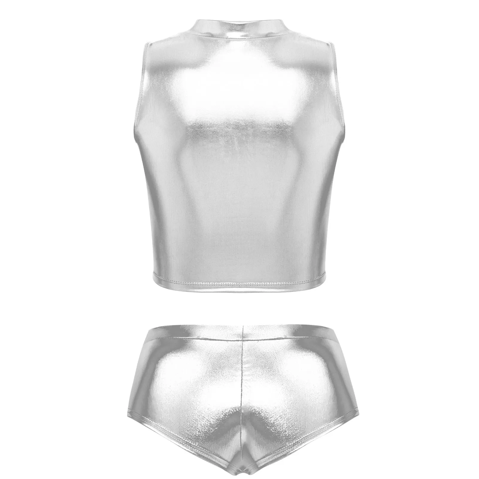 High Waist Faux Leather Shorts Elastic Push up PU Hot Pants With Crop Top