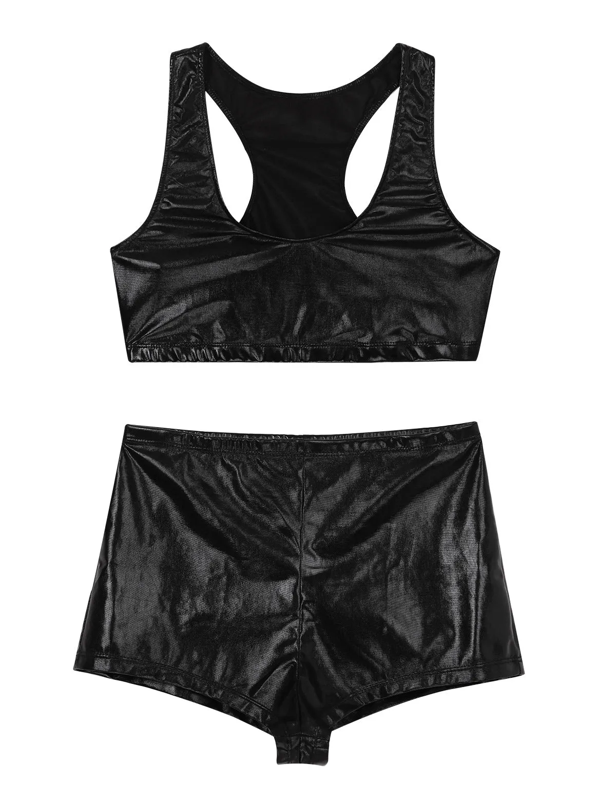 High Waist Faux Leather Shorts Elastic Push up PU Hot Pants With Crop Top