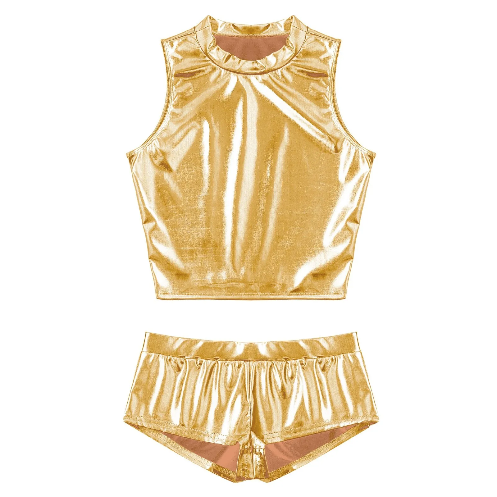 High Waist Faux Leather Shorts Elastic Push up PU Hot Pants With Crop Top