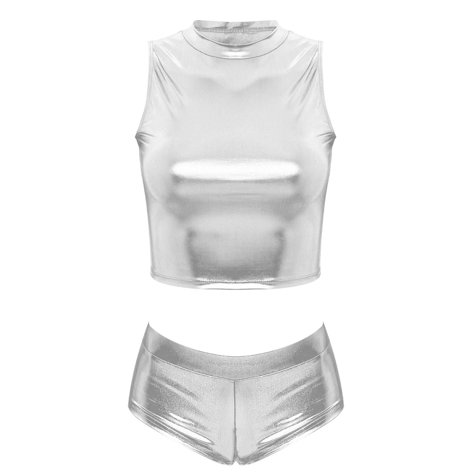 High Waist Faux Leather Shorts Elastic Push up PU Hot Pants With Crop Top