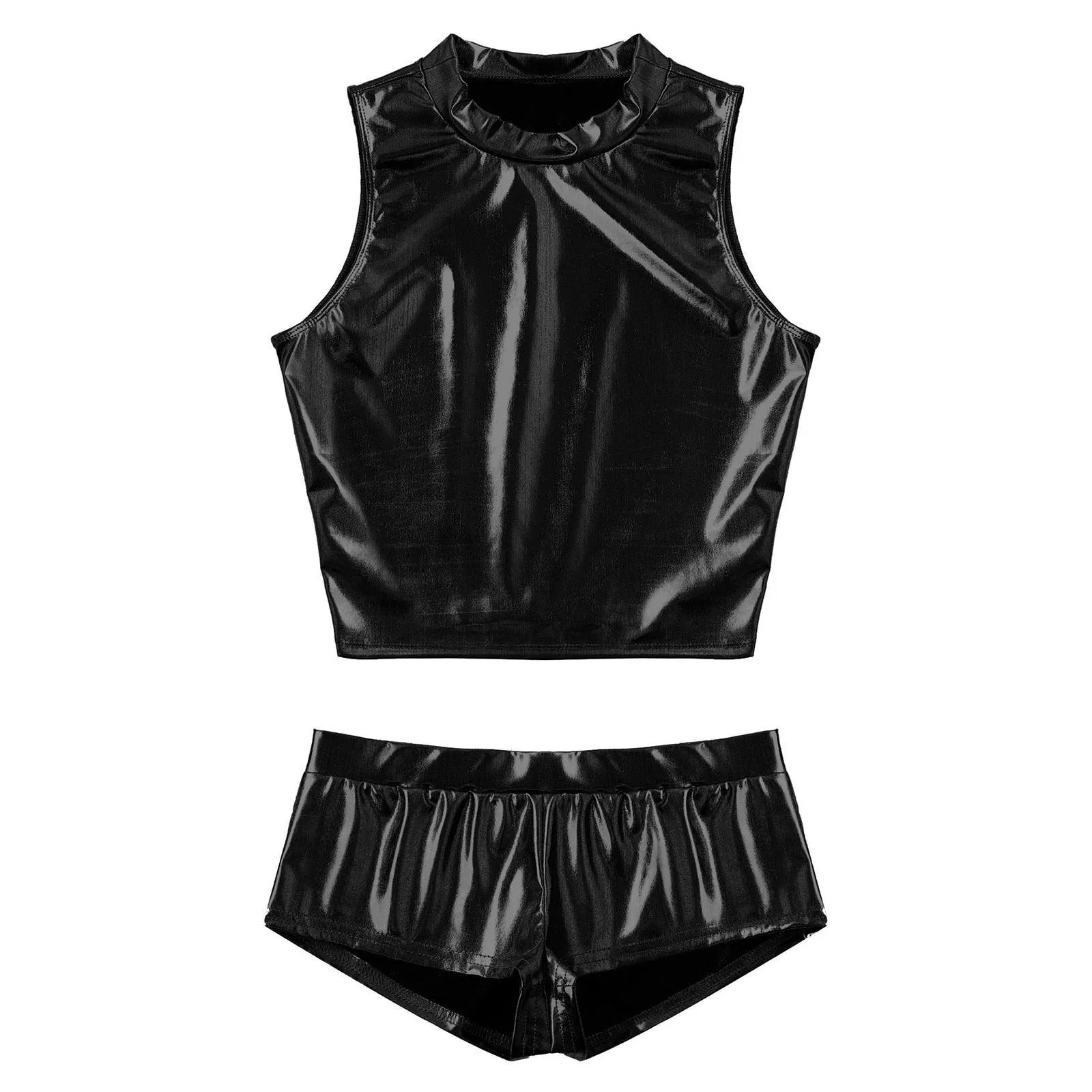 High Waist Faux Leather Shorts Elastic Push up PU Hot Pants With Crop Top