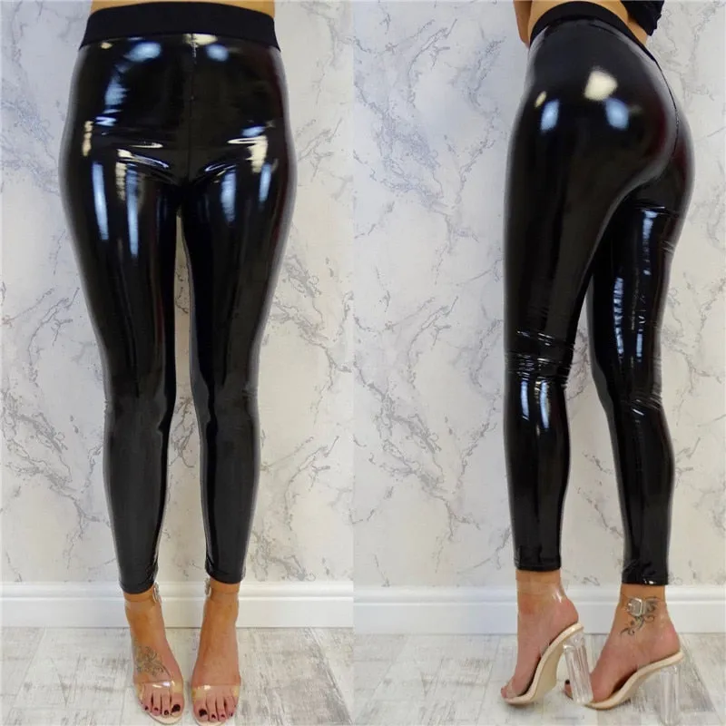 High Waist PU Leather Shinny Pencil Pants