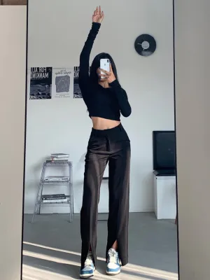 High Waist Split Leg Black Jeans Pants