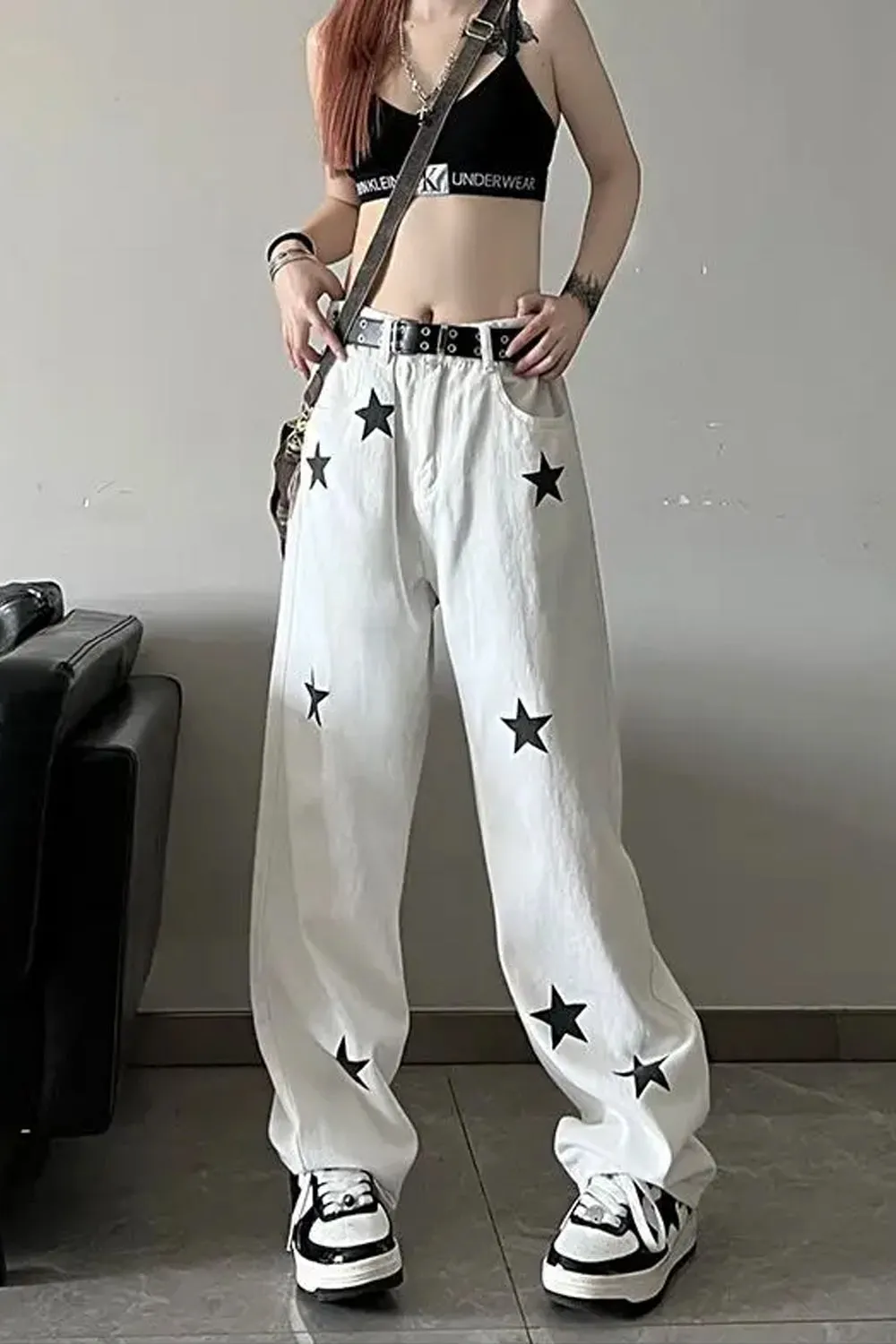 High Waist Stars Pattern Jeans Pants