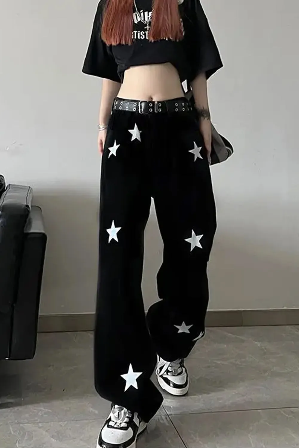 High Waist Stars Pattern Jeans Pants