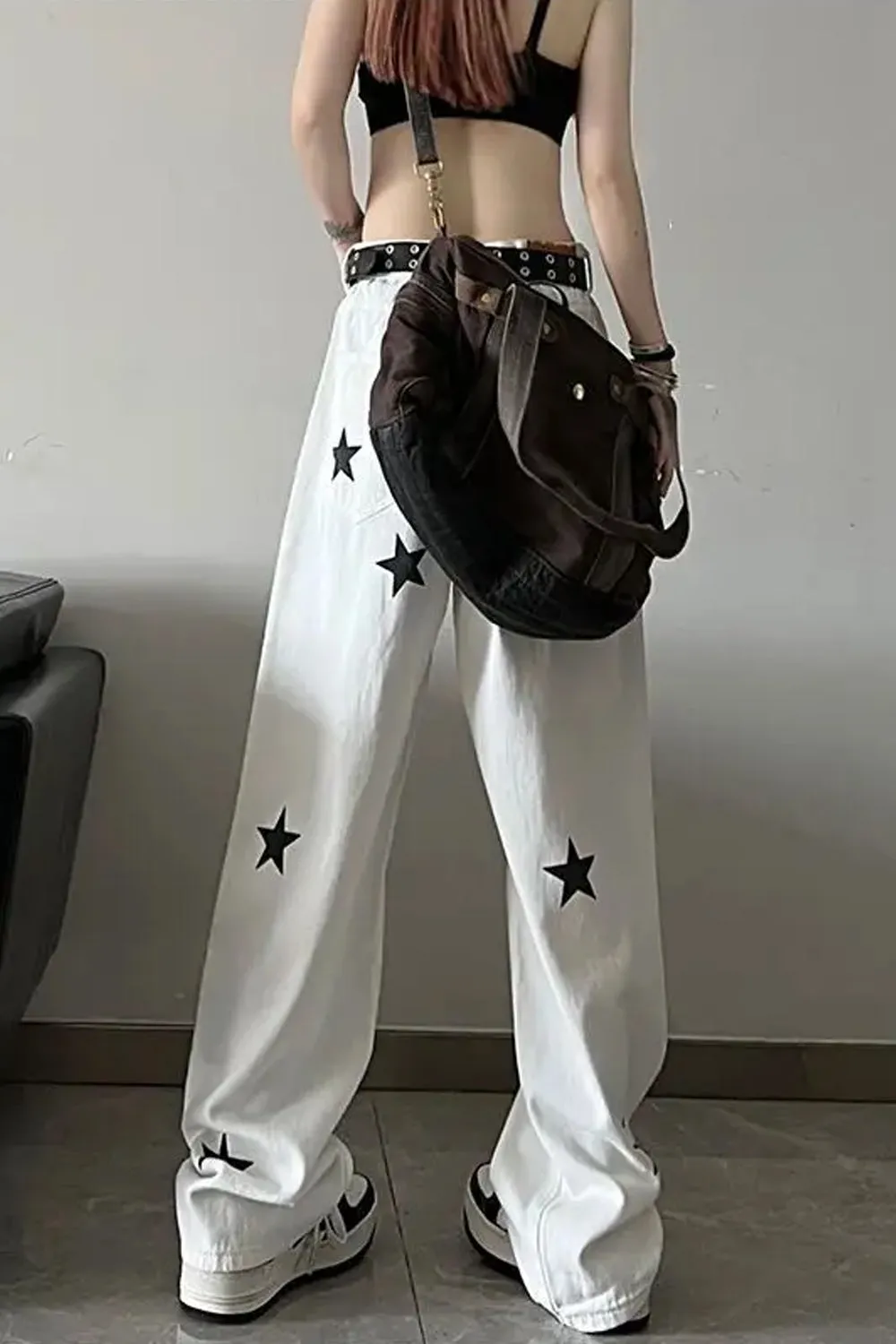High Waist Stars Pattern Jeans Pants