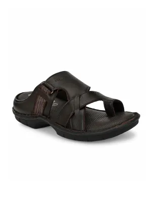 HITZ9606 Men's Brown Leather Casual Open Slipper
