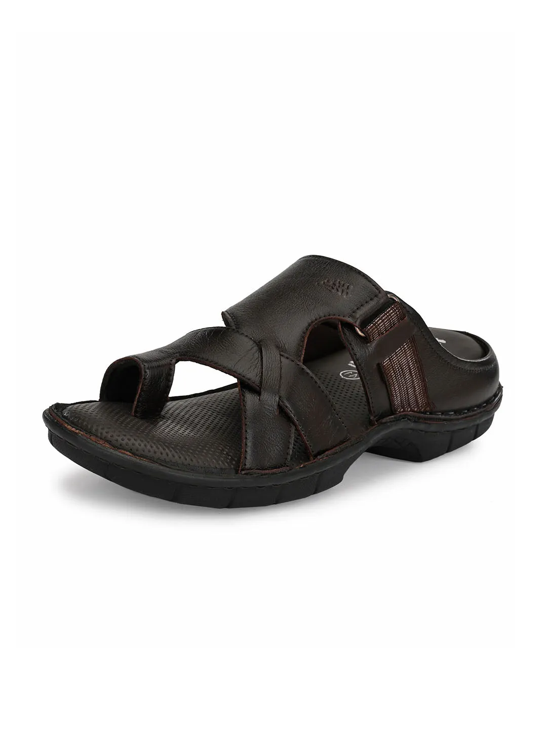 HITZ9606 Men's Brown Leather Casual Open Slipper