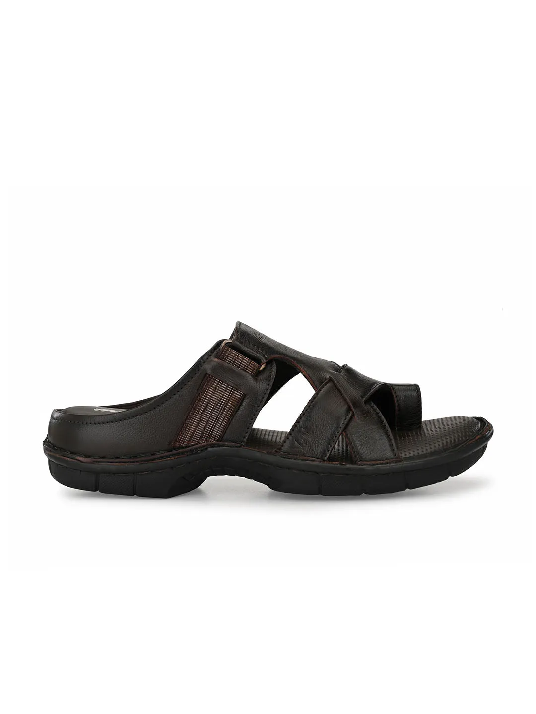 HITZ9606 Men's Brown Leather Casual Open Slipper