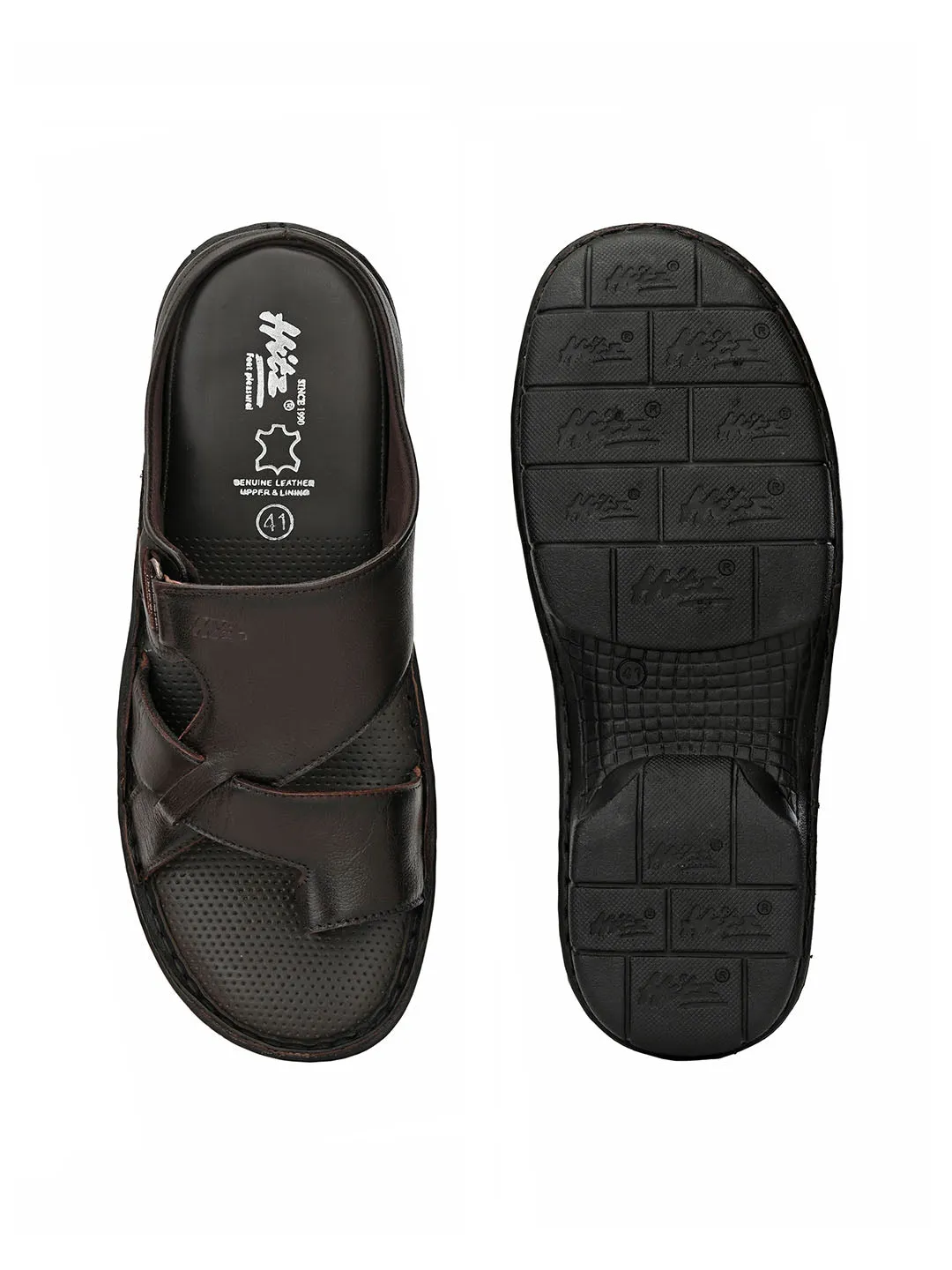 HITZ9606 Men's Brown Leather Casual Open Slipper