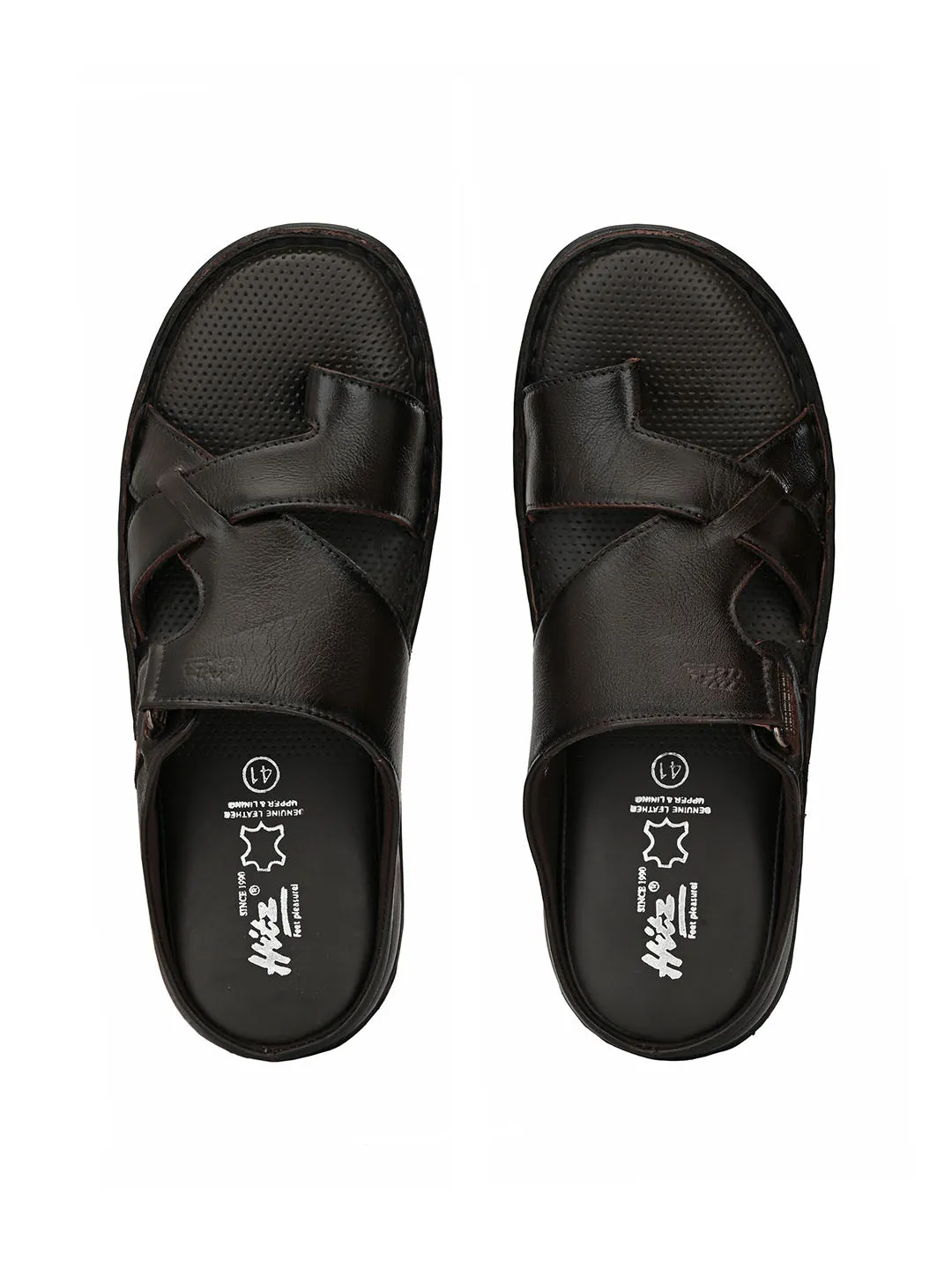 HITZ9606 Men's Brown Leather Casual Open Slipper