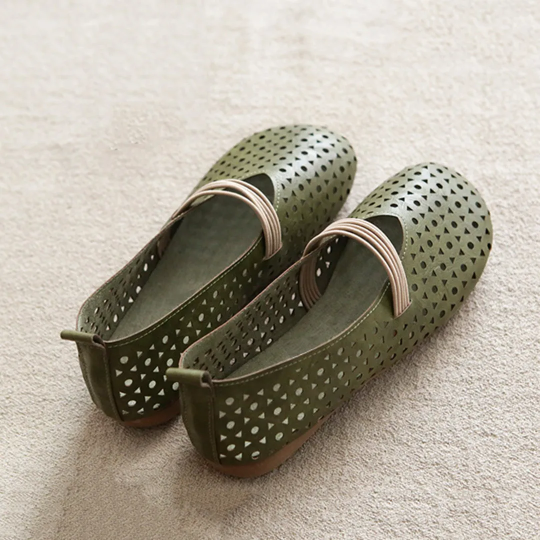 Hollow-Out Breathable Leather Flats Shoes