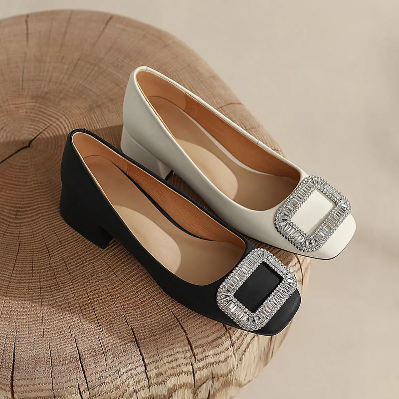 Hope Rhinestone Black Square Toe Heels