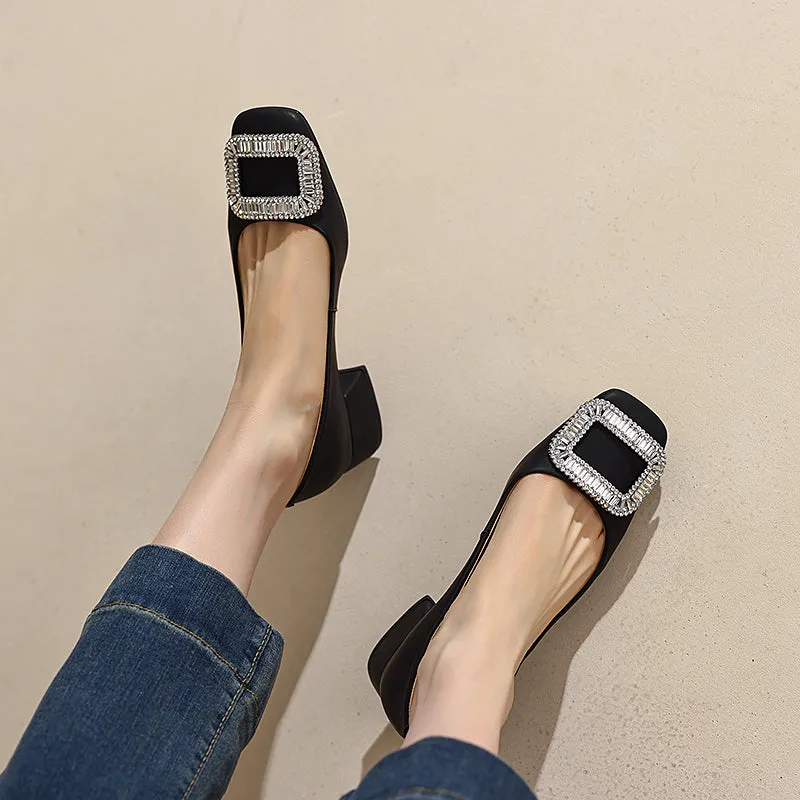 Hope Rhinestone Black Square Toe Heels