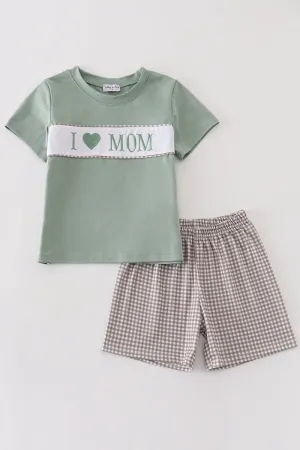 I Love Mom Embroidery Boy Set