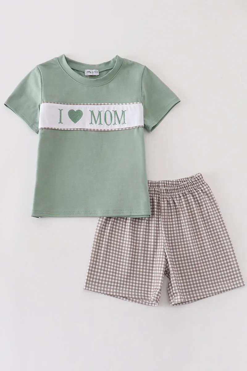I Love Mom Embroidery Boy Set