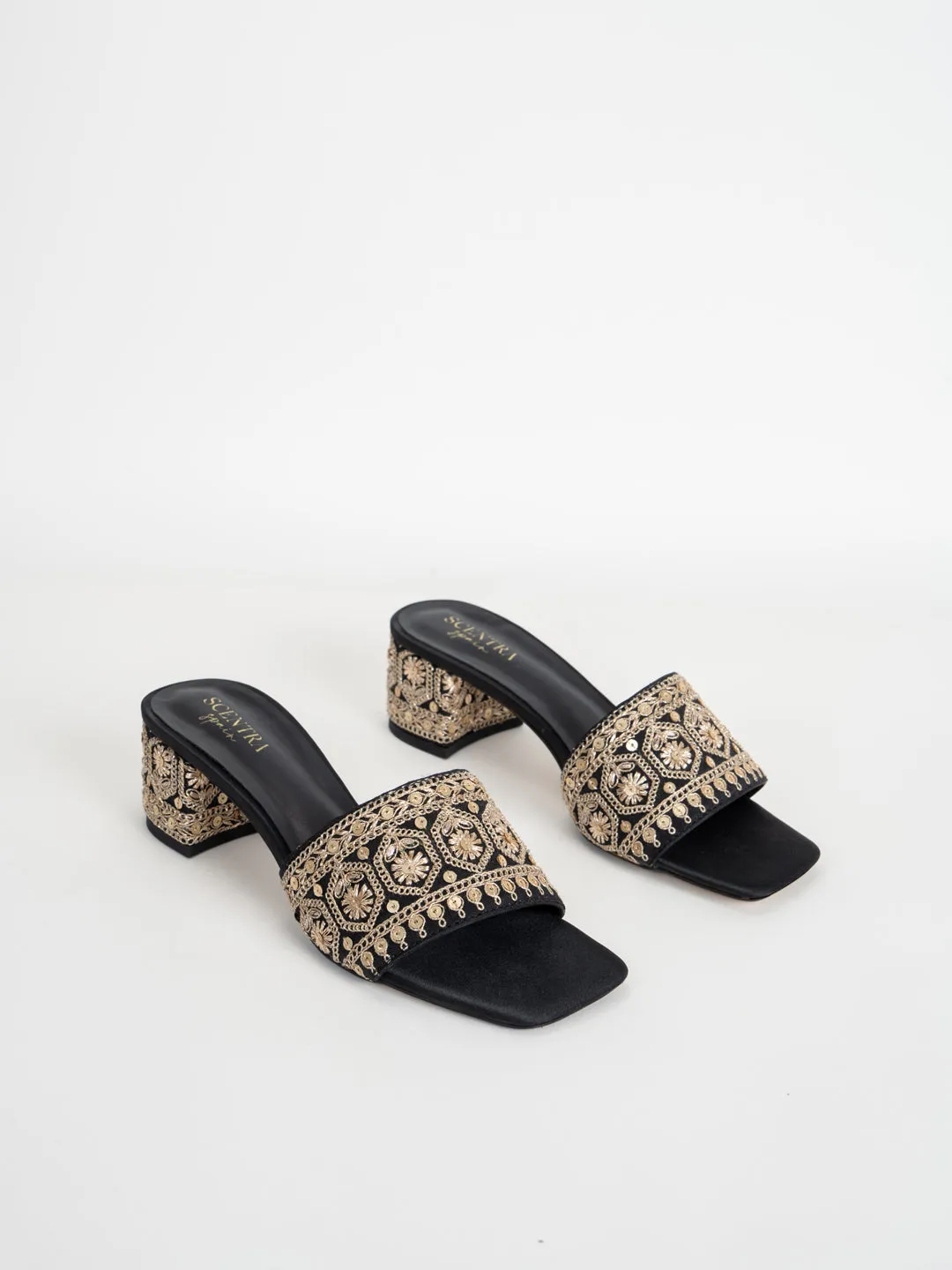 Isra Embroidered Block Heels