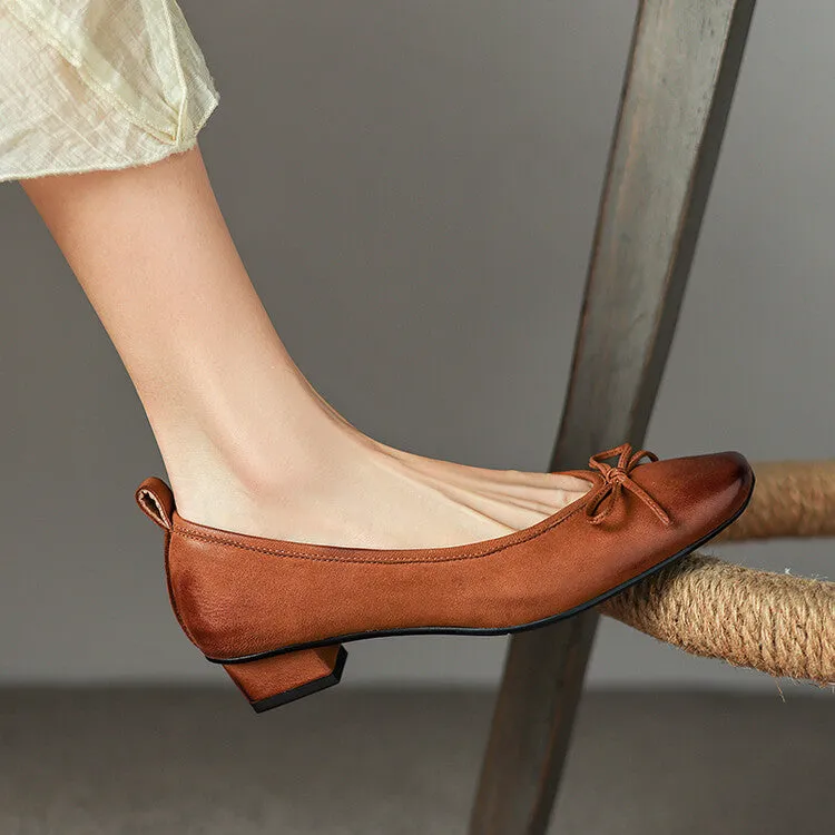 Isyou ibeauty Square Toe Bow Detail Chunky Heel Ballet Shoes Y2529