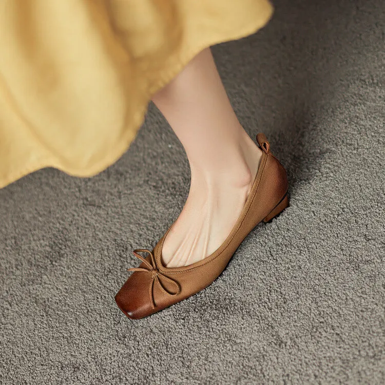 Isyou ibeauty Square Toe Bow Detail Chunky Heel Ballet Shoes Y2529