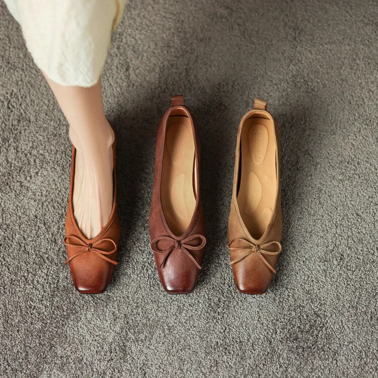 Isyou ibeauty Square Toe Bow Detail Chunky Heel Ballet Shoes Y2529