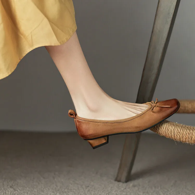 Isyou ibeauty Square Toe Bow Detail Chunky Heel Ballet Shoes Y2529
