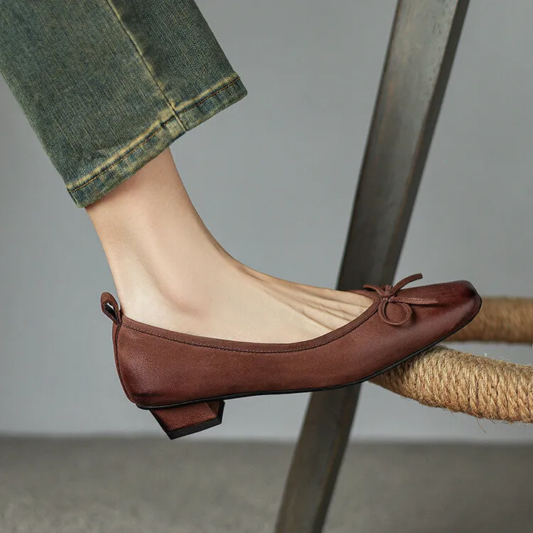 Isyou ibeauty Square Toe Bow Detail Chunky Heel Ballet Shoes Y2529