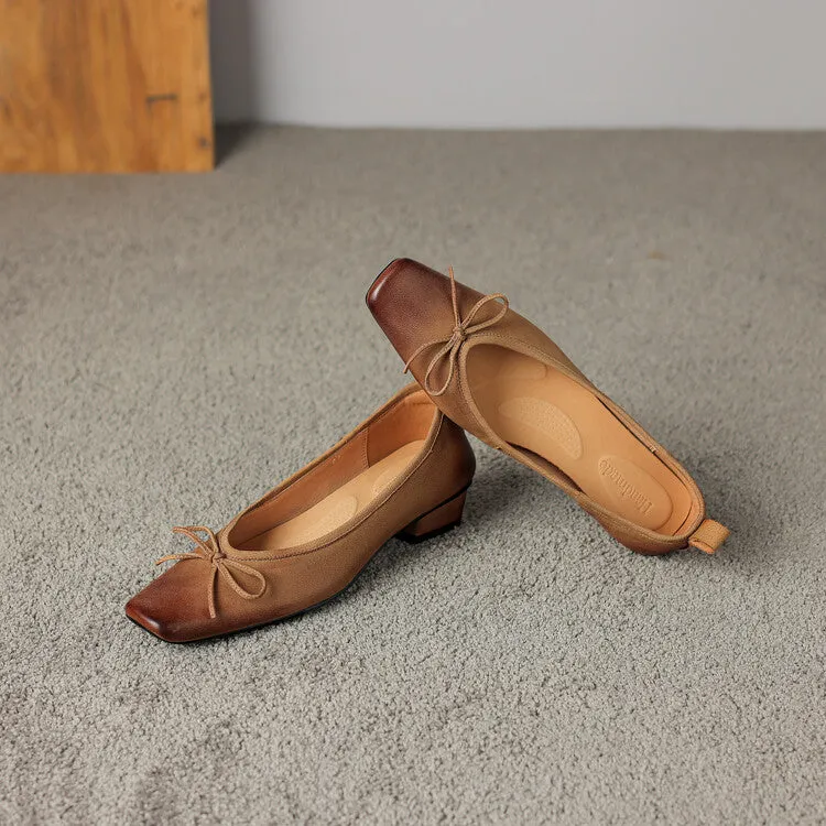 Isyou ibeauty Square Toe Bow Detail Chunky Heel Ballet Shoes Y2529