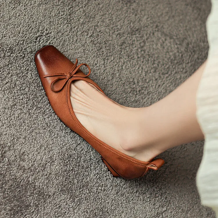 Isyou ibeauty Square Toe Bow Detail Chunky Heel Ballet Shoes Y2529