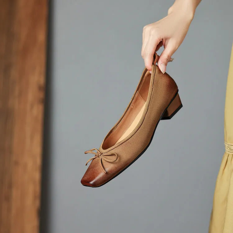 Isyou ibeauty Square Toe Bow Detail Chunky Heel Ballet Shoes Y2529